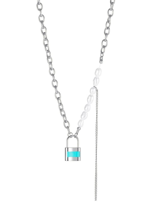 Open Sky Titanium Steel Imitation Pearl Locket Minimalist Tassel Necklace 3