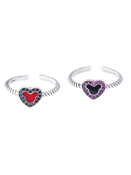 XBOX 925 Sterling Silver Enamel Heart Vintage Band Ring 0