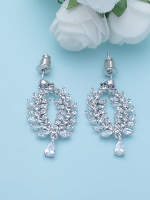 platinum Copper Cubic Zirconia Flower Luxury Chandelier Earring
