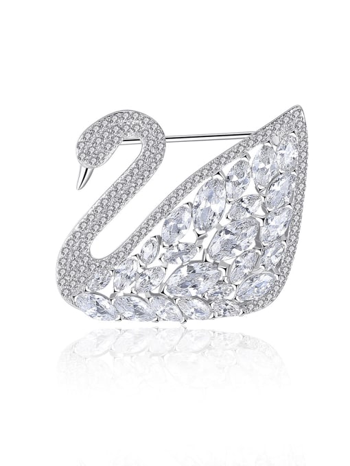 BLING SU Copper Cubic Zirconia Swan Luxury Brooch