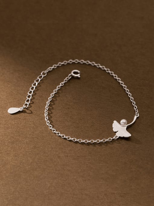 Rosh 925 Sterling Silver Imitation Pearl Leaf Minimalist Link Bracelet
