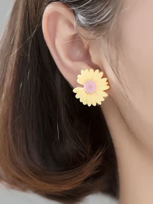 Rosh 925 Sterling Silver Resin Flower Cute Stud Earring 3