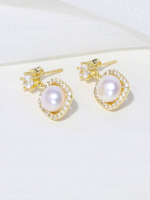 pearl geometric Earrings Brass Freshwater Pearl Geometric Vintage Drop Earring