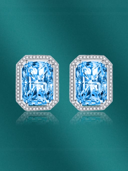 Blue Brass Cubic Zirconia Multi Color Geometric Dainty Stud Earring