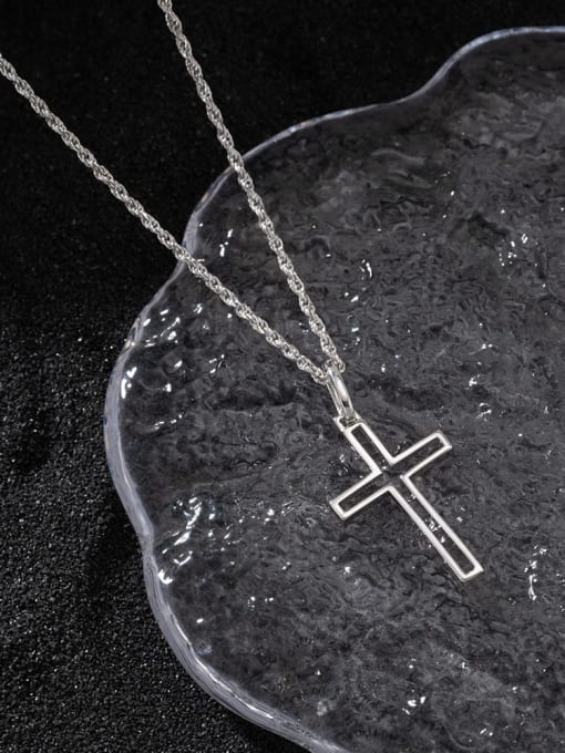 RINNTIN 925 Sterling Silver Hollow  Cross Minimalist Necklace 3