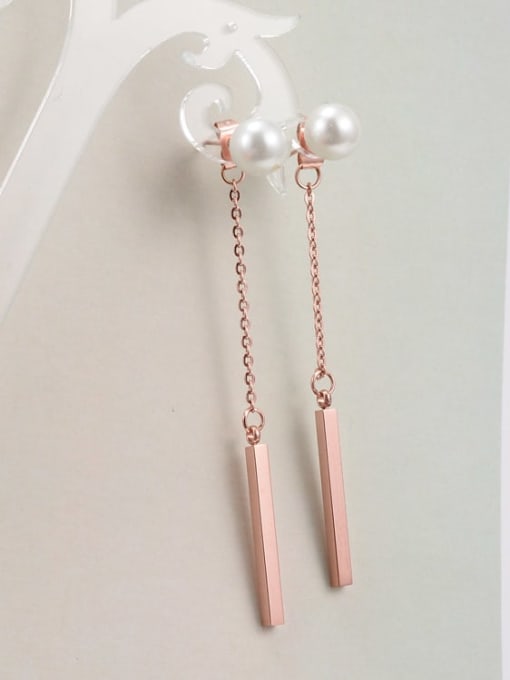 A TEEM Titanium Imitation Pearl White Tassel Minimalist Stud Earring 2