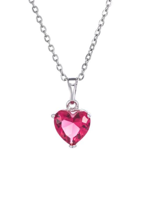 Ruby red (including chain) Copper Alloy Cubic Zirconia Heart Minimalist Necklace
