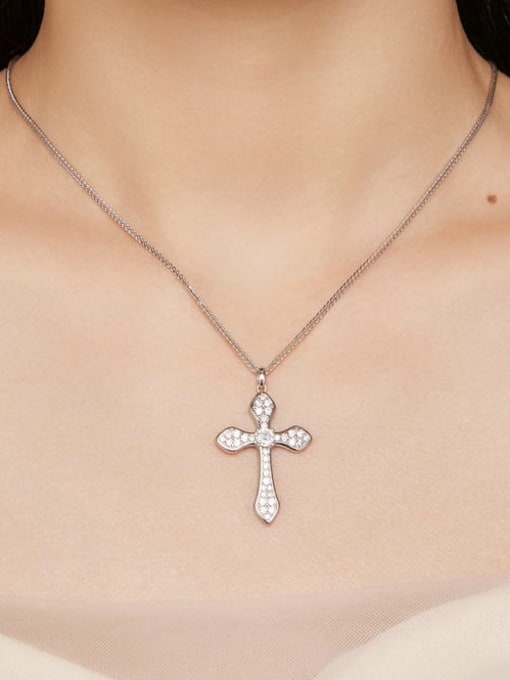 Jare 925 Sterling Silver Cubic Zirconia Cross Dainty Necklace 1