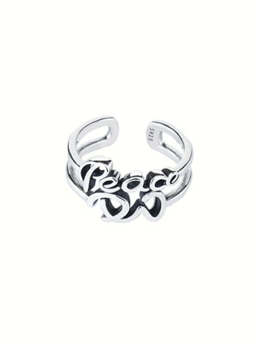 Peace retro ring 925 Sterling Silver Hollow Letter Vintage Band Ring