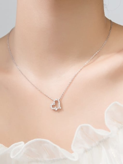 Rosh 925 Sterling Silver Cubic Zirconia Hollow  Heart Dainty Necklace 3
