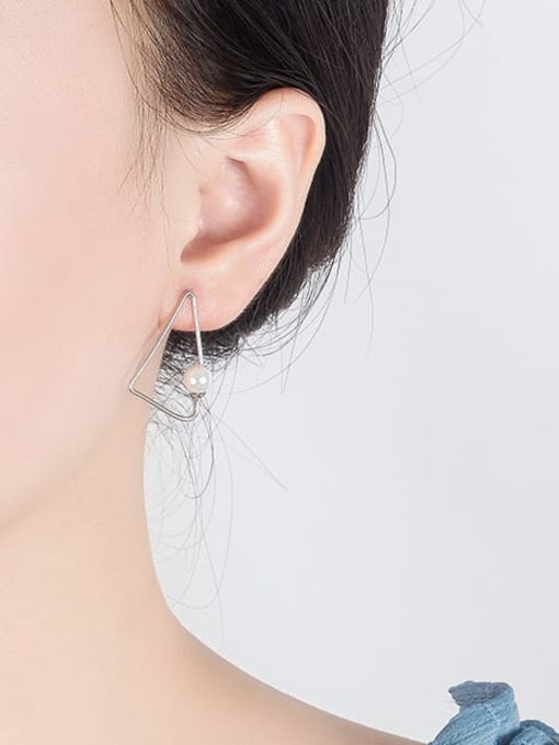 HAHN 925 Sterling Silver Imitation Pearl Triangle Minimalist Stud Earring 2