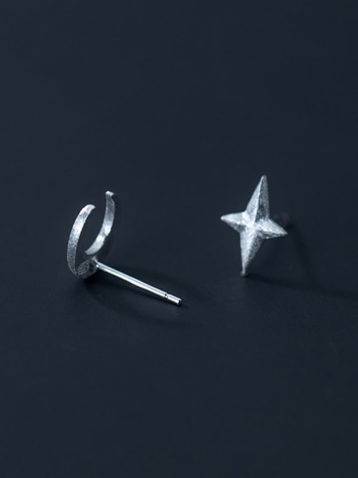 Rosh 925 Sterling Silver Asymmetry Moon Minimalist Stud Earring 1