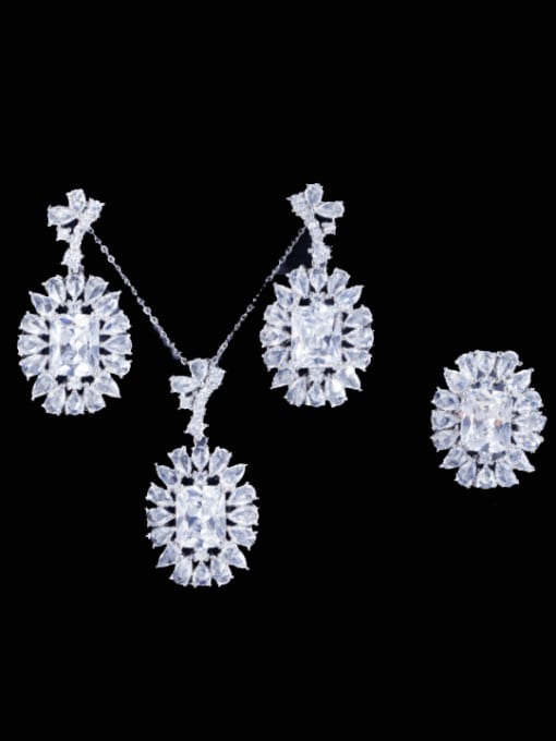 White US 6 Brass Cubic Zirconia  Luxury Geometric Earring Ring and Necklace Set