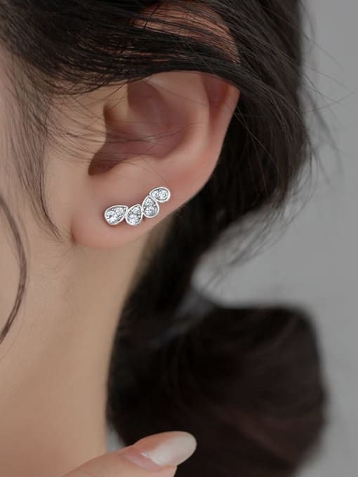 Rosh 925 Sterling Silver Cubic Zirconia Water Drop Minimalist Stud Earring 1