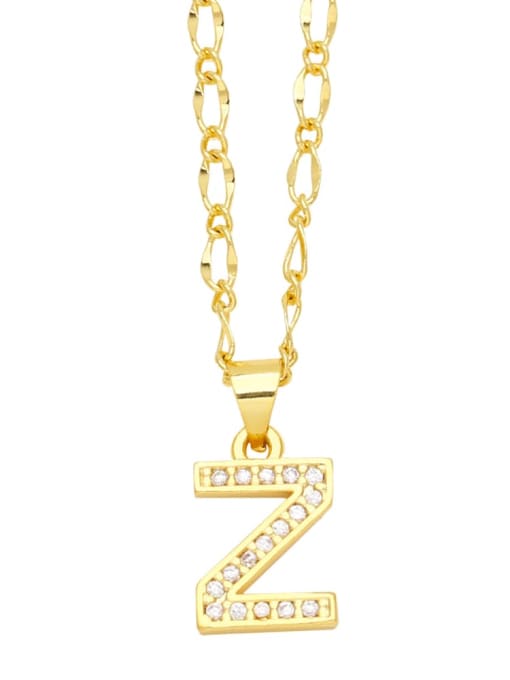 Z Brass Cubic Zirconia Letter Hip Hop Necklace