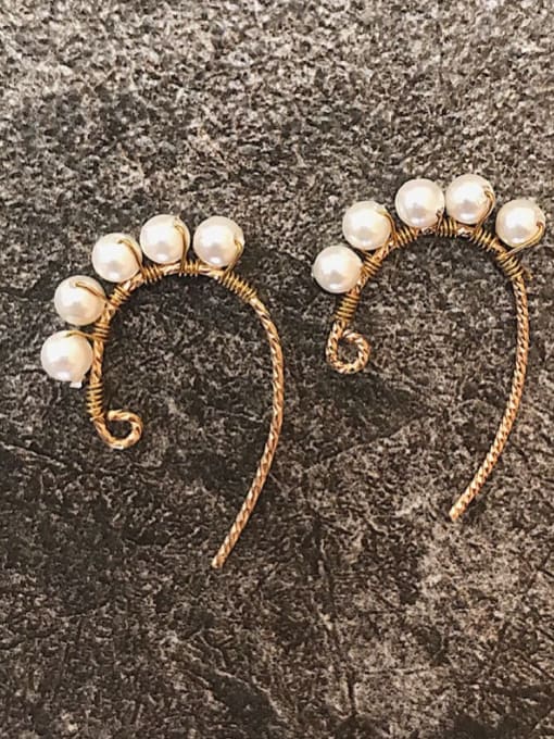 Rosh 925 sterling silver imitation pearl Irregular minimalist hook earring 0