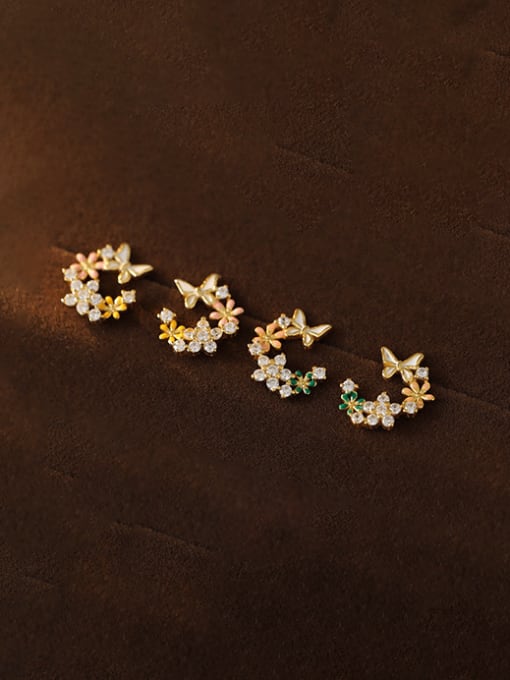 BeiFei Minimalism Silver 925 Sterling Silver Enamel Flower Dainty Stud Earring 0