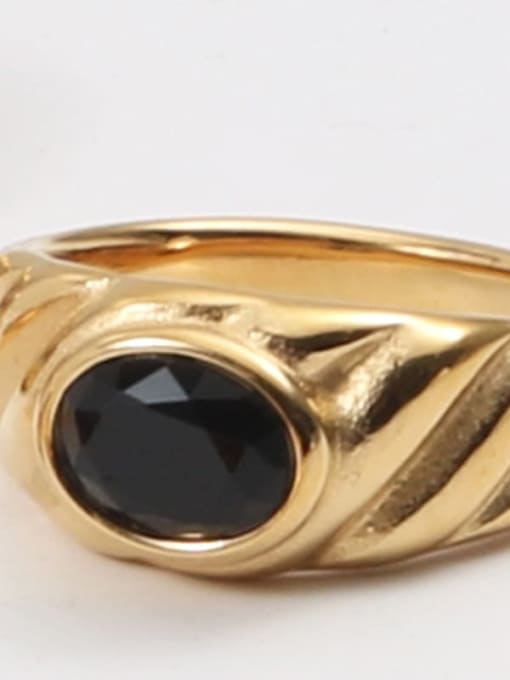Gold+Black US  7 A703 Titanium Steel Glass Stone Geometric Vintage Band Ring