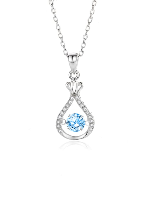 FDTD 042 Platinum+Blue  Zircon 925 Sterling Silver Moissanite Irregular Dainty Necklace