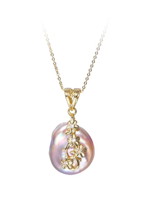 Purple Brass Freshwater Pearl Irregular Vintage Necklace