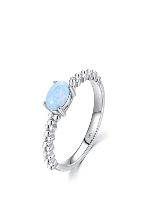 MODN 925 Sterling Silver Opal Geometric Classic Band Ring 0