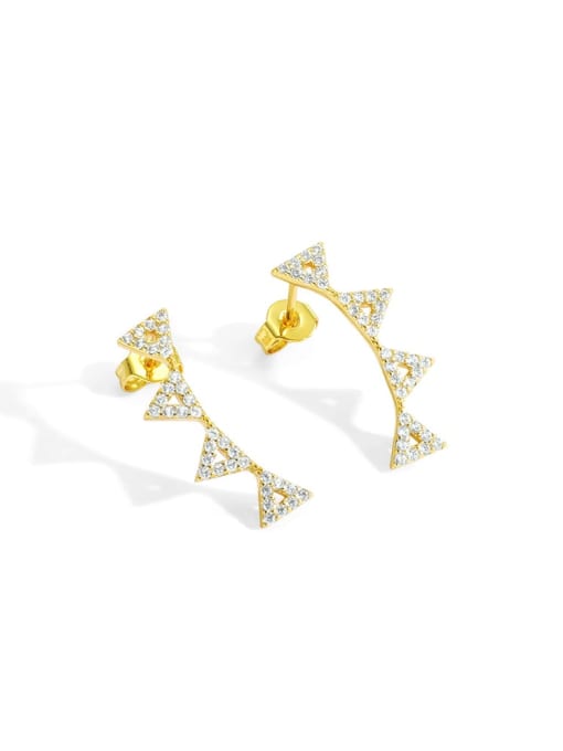 Gold triangle lace Earrings Brass Cubic Zirconia Triangle Minimalist Stud Earring