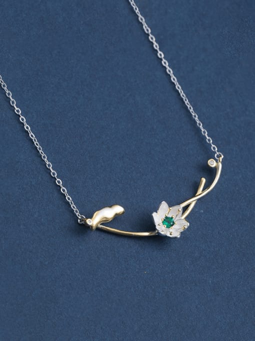 SILVER MI 925 Sterling Silver Enamel Flower Vintage Necklace