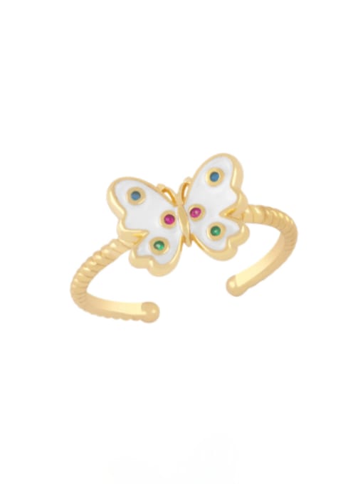 white Brass Enamel Butterfly Minimalist Band Ring