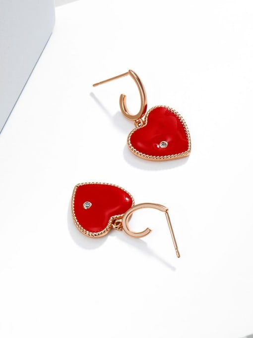 XP Alloy Cubic Zirconia Red Enamel Heart Dainty Drop Earring 2