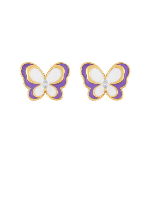 CC Brass Enamel Butterfly Cute Huggie Earring 2
