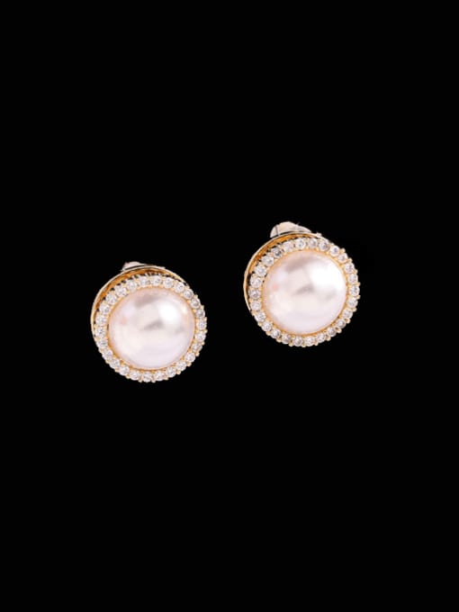 gold Brass Cubic Zirconia Round Trend Stud Earring