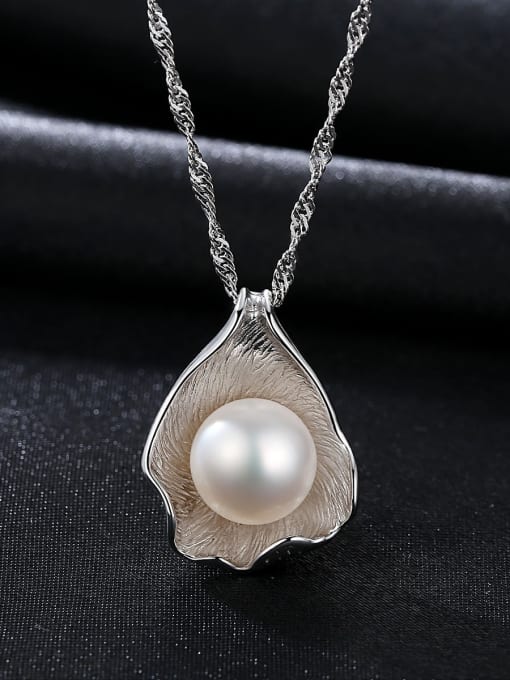 CCUI 925 Sterling Silver Freshwater Pearl Water wave chain Freshwater Pearl Pendant Necklace 4