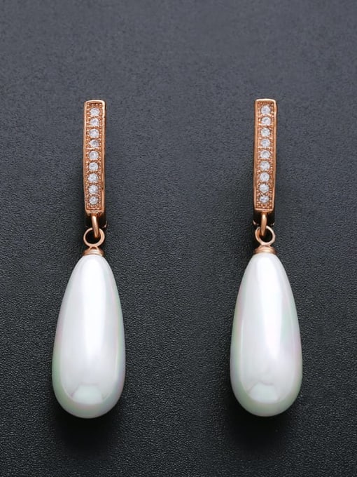 CC Brass Imitation Pearl Water Drop Minimalist Drop Earring 0