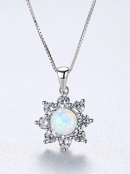 White 20f07 925 Sterling Silver Simple Opal Inlaid Zircon Sun Flower  Necklace