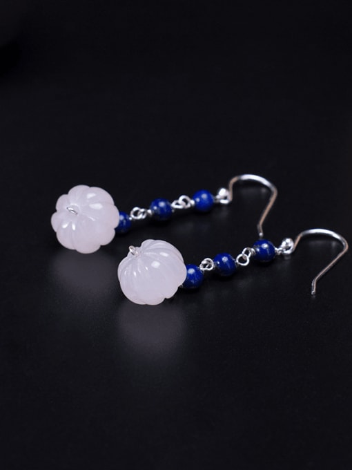 SILVER MI 925 Sterling Silver Lazurite Powder Crystal Pumpkin Bead Earrings 1