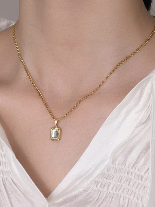White Stainless steel Glass Stone Geometric Vintage Necklace