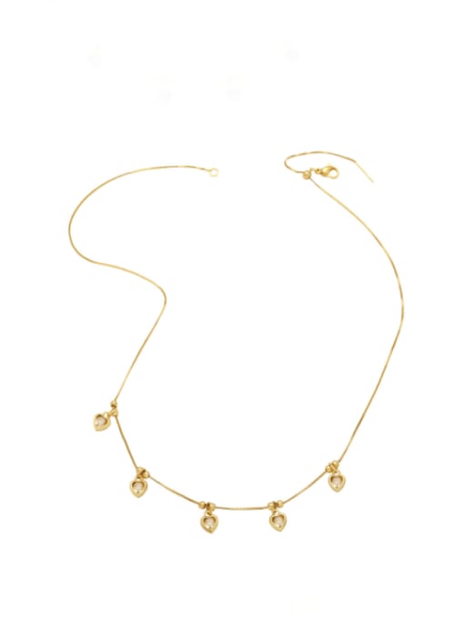 champagne Brass Cubic Zirconia Heart Minimalist Necklace