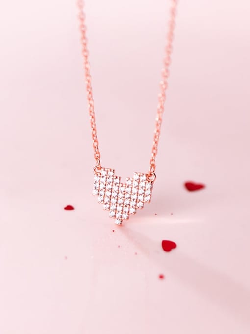Rosh 925 Sterling Silver  Simple fashion full diamond heart pendant necklace 0