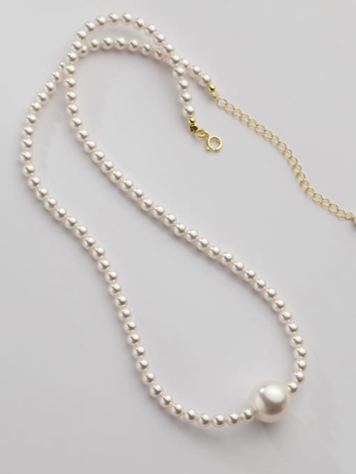 Rosh 925 Sterling Silver Imitation Pearl Geometric Minimalist Beaded Necklace 0