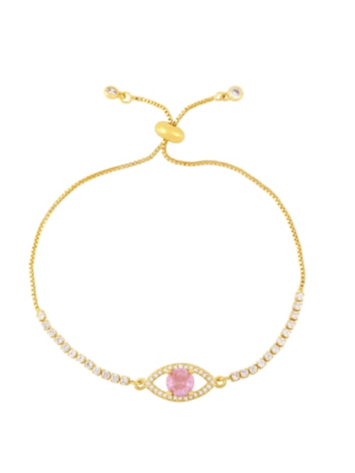 Pink Brass Cubic Zirconia Evil Eye Minimalist Adjustable Bracelet
