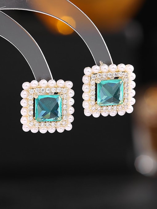 Lake blue Brass Imitation Pearl Square Minimalist Stud Earring