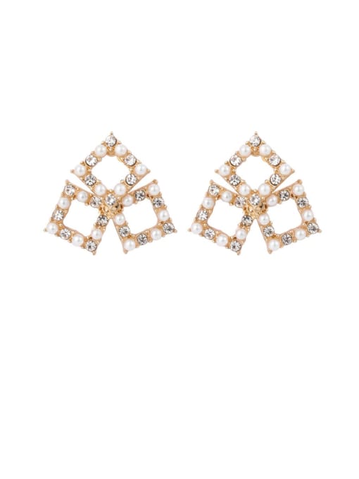 Girlhood Brass Imitation Pearl White Geometric Cute Stud Earring