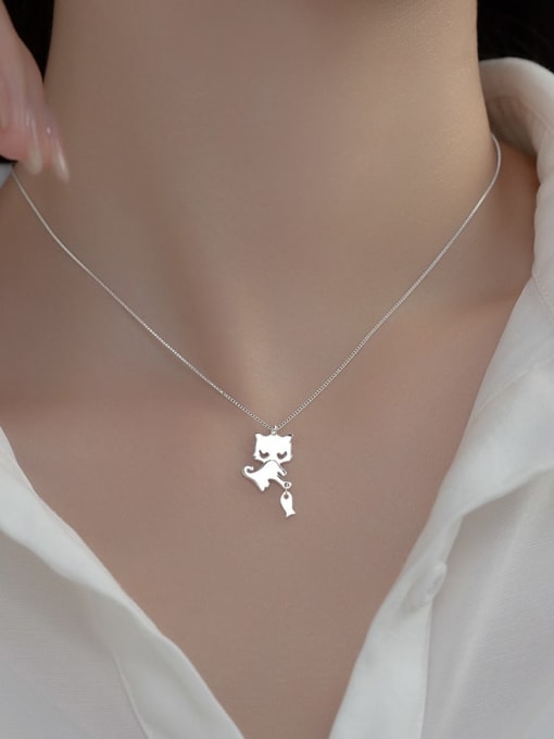 Rosh 925 Sterling Silver Cat Cute Necklace 1