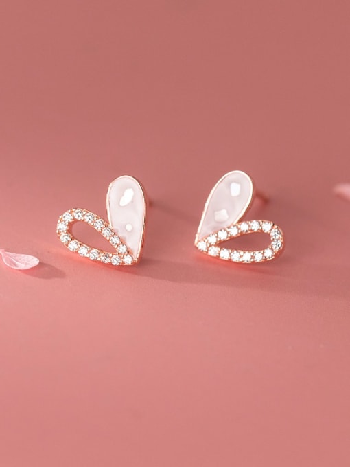 Rosh 925 Sterling Silver Cubic Zirconia Heart Minimalist Stud Earring 0