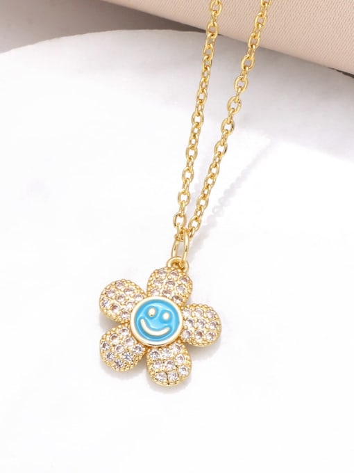 Light blue Brass Cubic Zirconia Smiley Trend Necklace