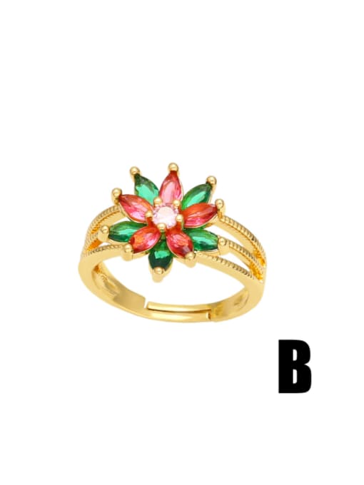 B Brass Cubic Zirconia Flower Vintage Band Ring