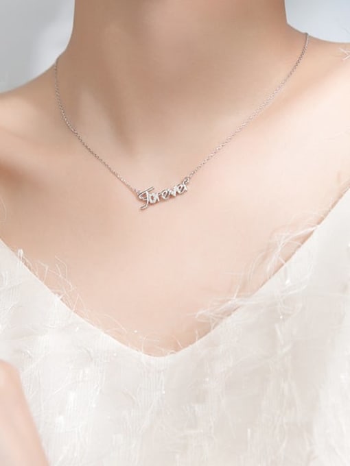 Rosh 925 Sterling Silver Rhinestone White Letter Cute Necklace 1