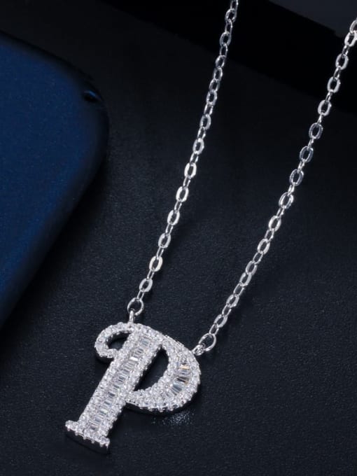 Letter P with chain Copper Cubic Zirconia Message Minimalist letter pendant Necklace