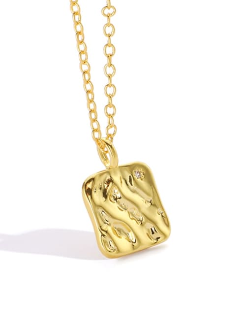 Gold wavy square Necklace Brass Minimalist  Wavy Square Penant Necklace