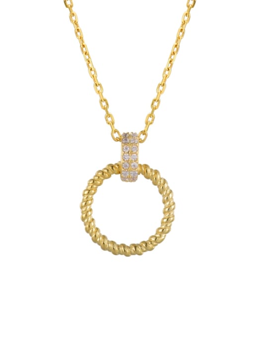 Gold Double Ring Buckle Necklace 925 Sterling Silver Cubic Zirconia Geometric Minimalist Necklace